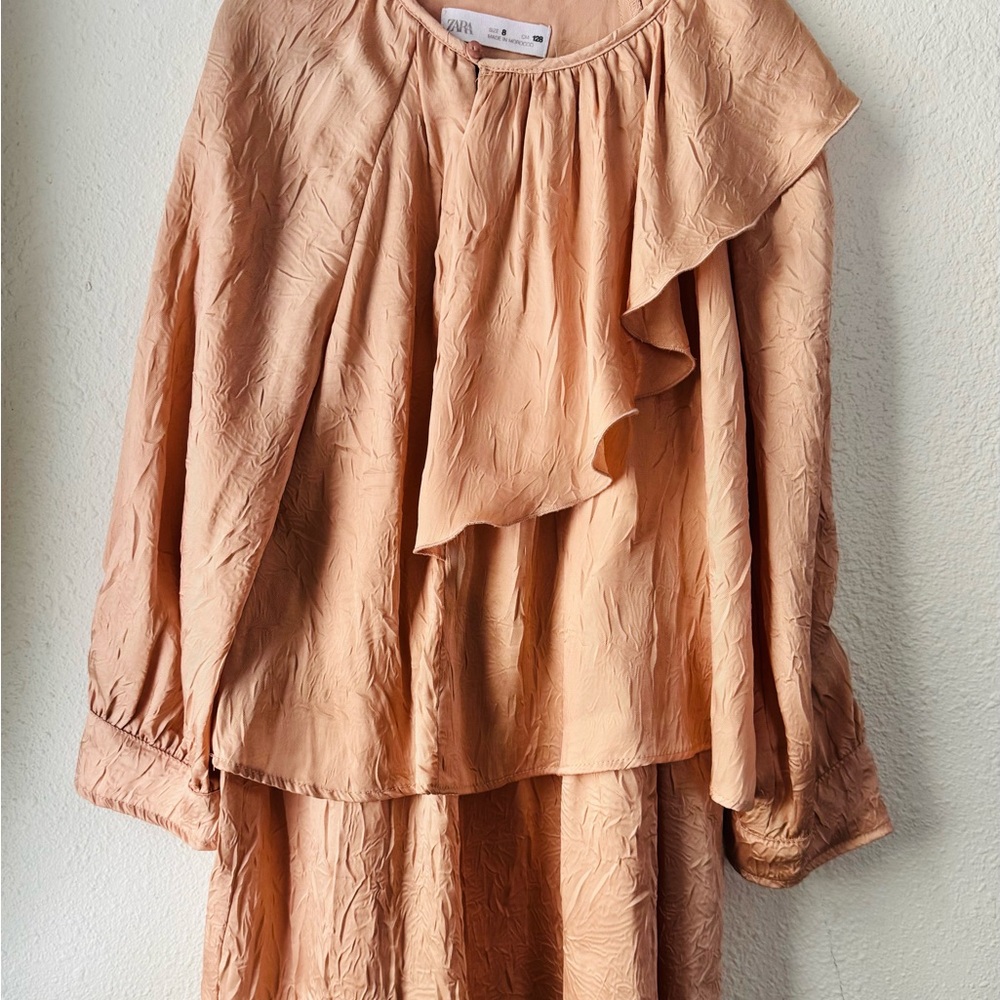 Zara Silky Peach Tiered Dress 8